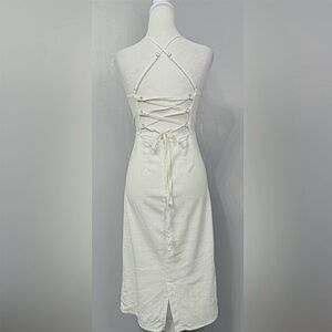 #10)  Wild Fable Linen blend Cream Midi  dress with string back
